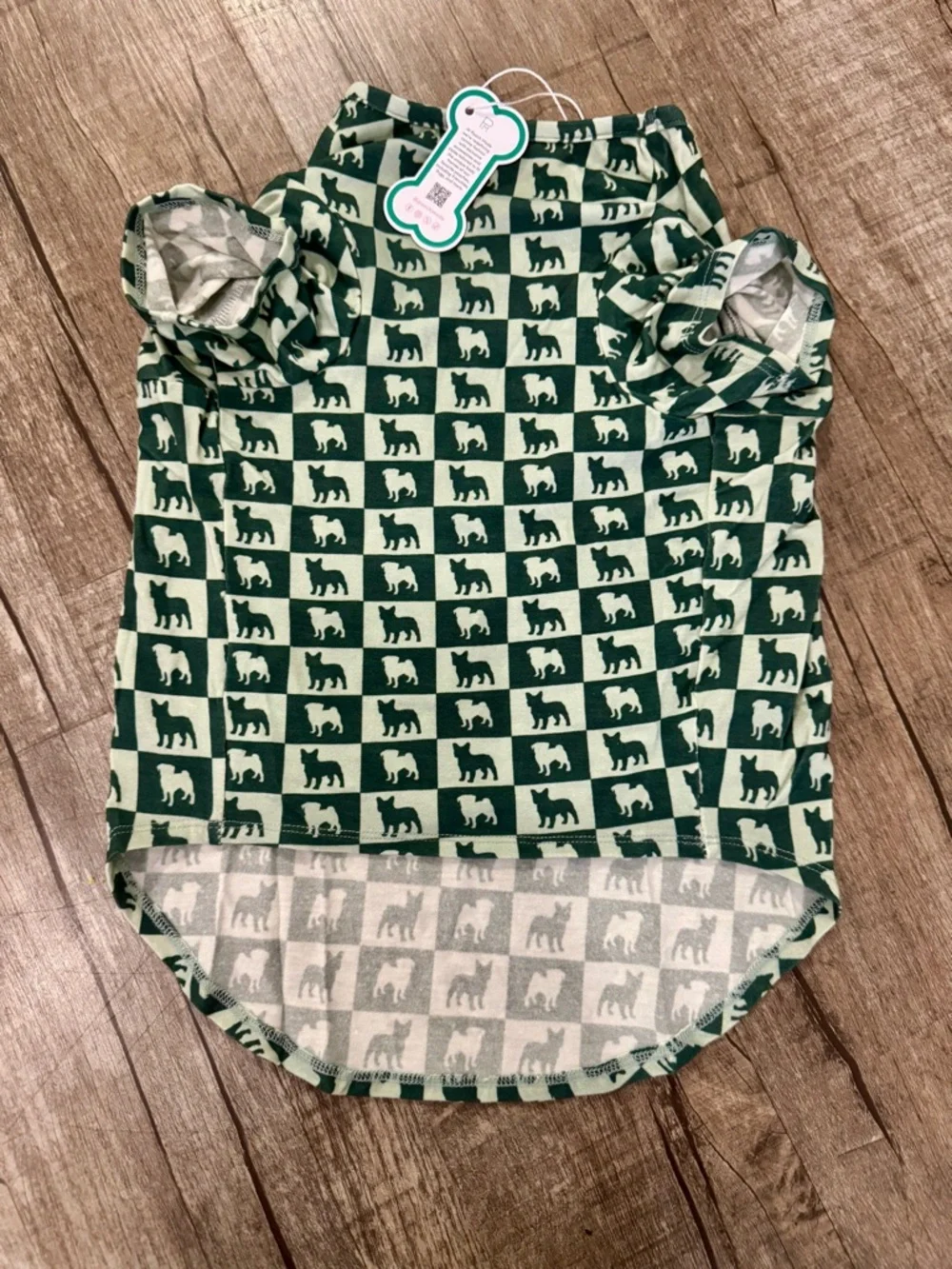 Pooch Mode Dog Outfit XL Bamboo Stretch Green Check‎ Frenchie Pug Print NWT